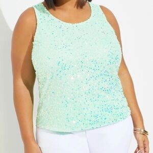 NWT Ashley Stewart Sequin Embellished Mint Green Tank Top Size 22/24
